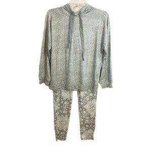 Jaclyn Smith Sage Green Knit 2-Piece Hooded Pajamas Loungewear Set Size Small